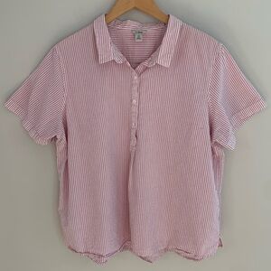 L.L. Bean Vacationland Seersucker Short Sleeve Popover Shirt Pink Stripe Size 1X